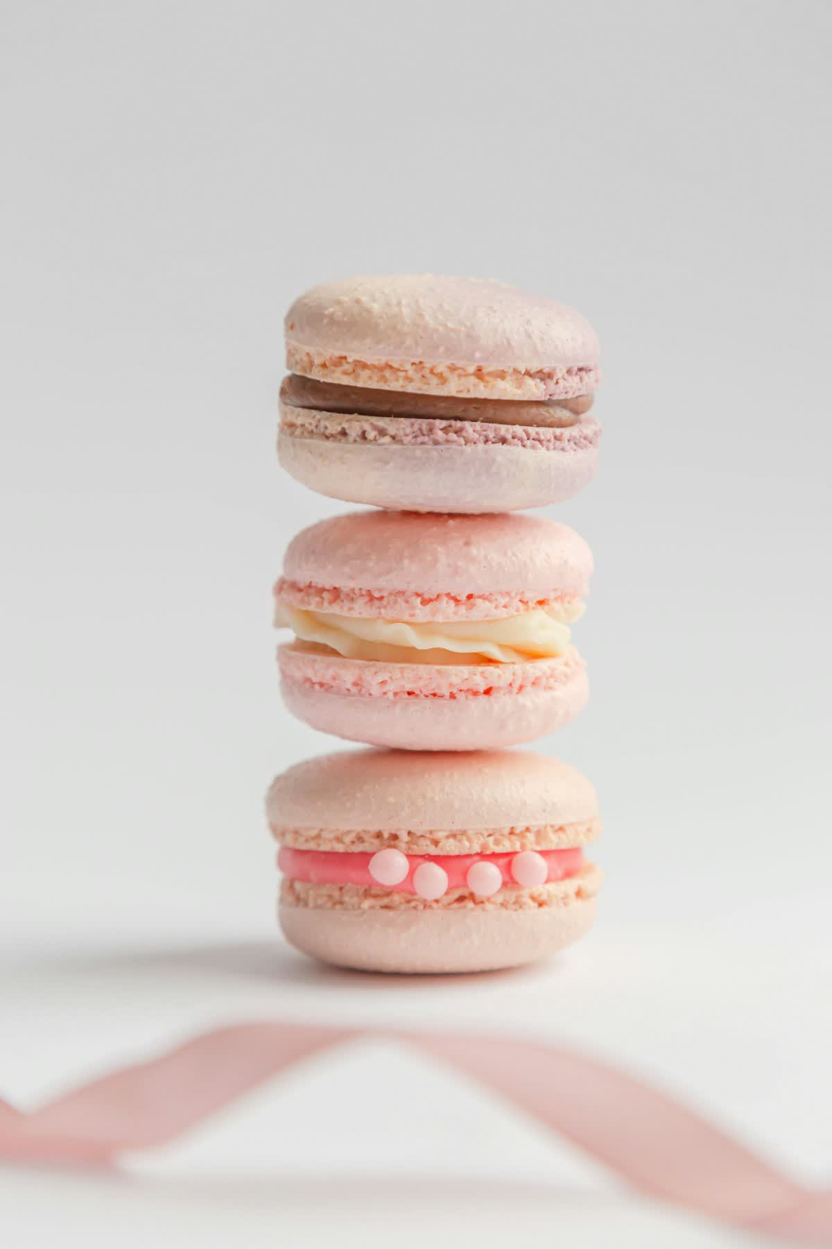 Pastel macaron stack in pink and cream